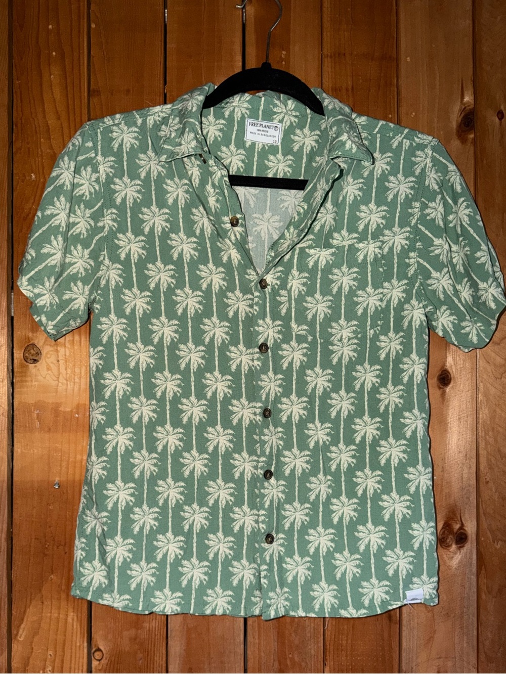 Free Planet Boys Green Palm-Print Short Sleeve Shirt